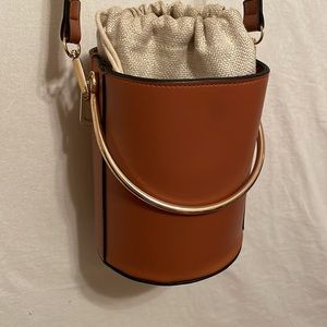 Dot Dash Vegan Leather Round Bucket Pail Bag Crossbody